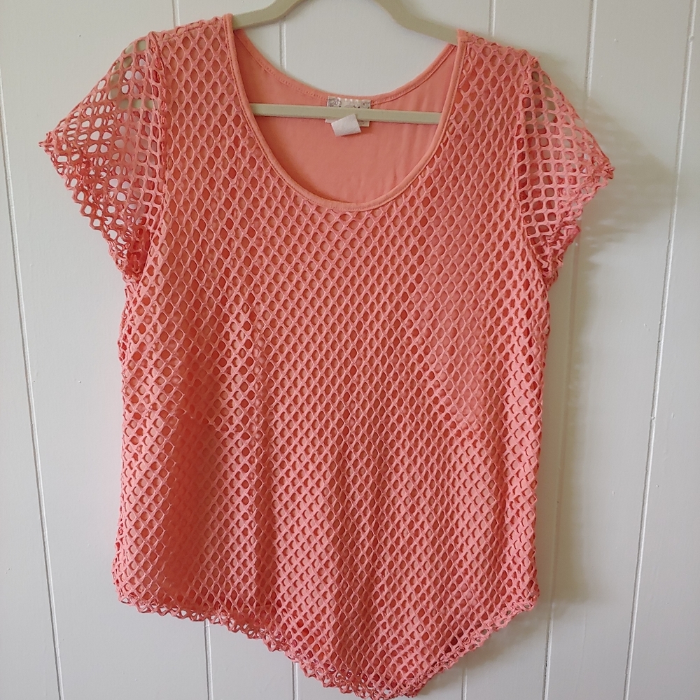Coral Lattice Lace Asymmetrical Top
